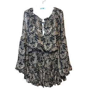 BUDDY LOVE Zozo Python Snakeskin Print Ruffle Tiered Boho Mini Dress Women's M